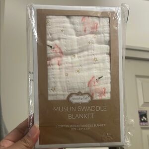 Mud Pie White and Pink Cozy Muslin Throw Blanket
